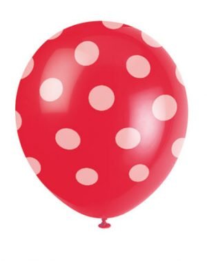 Globos Latex Rojo Puntos Blancos